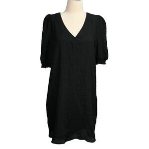 BB Dakota Black Crinkle Texture Short Sleeve Shift Dress Size Large